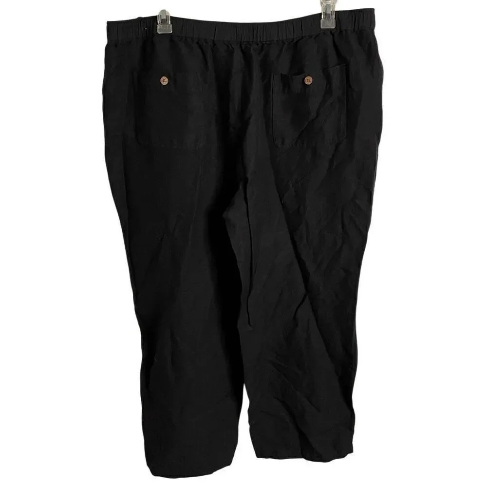 Cubavera Mens Linen Pant XXL Black Casual Lightweight Adjustable Vacay Tropical